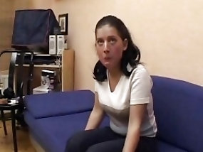 Sweet teen got her shaved pussy all wet while fingered